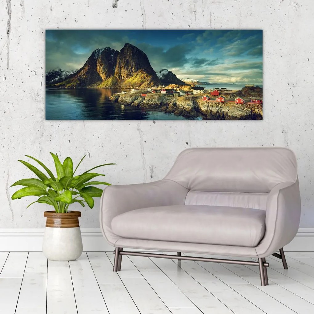 Tablou cu sat de pescari din Norvegia (120x50 cm)