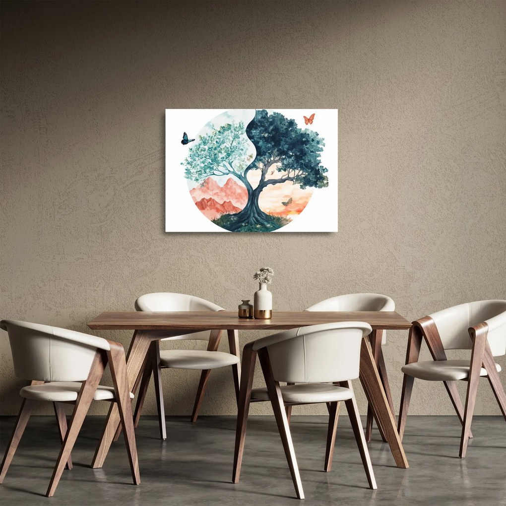 Tablou pe sticlă – Arbore acvarelă plin de viață (70x50 cm)