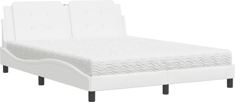 vidaXL Pat cu saltea, Zadar, alb, 160x200 cm, piele ecologică