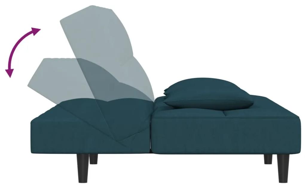 Canapea extensibila cu 2 locuri, 2 perne, albastru, catifea Albastru, Fara suport de picioare