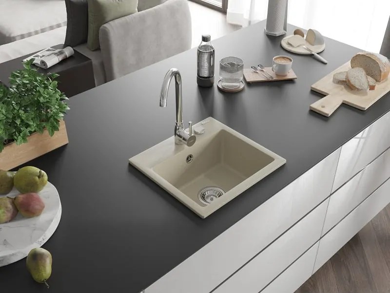 Mexen Milo chiuvetă de bucătărie din granit cu 1 cuvă, 435 x 410 mm, bej, sifon cromat - 6505441000-69