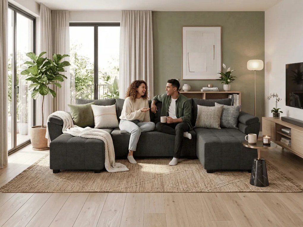 Coltar extensibil in forma de U LIVARO, gri inchis, 305x140 cm