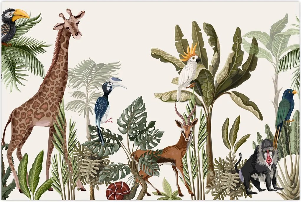 Tablou - Jungla plină de animale (90x60 cm)