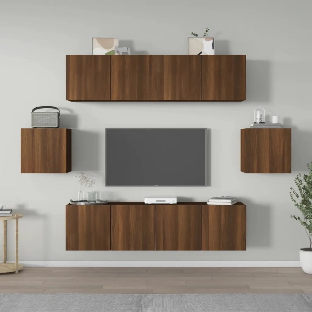 3120268 vidaXL Set dulapuri TV, 6 piese, stejar maro, lemn prelucrat