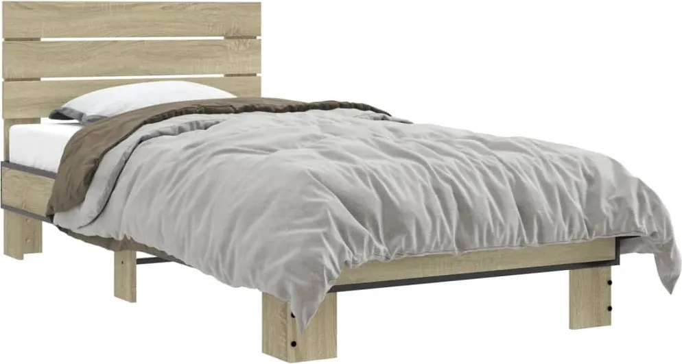 vidaXL Cadru de pat, stejar sonoma, 90x190 cm, lemn prelucrat și metal