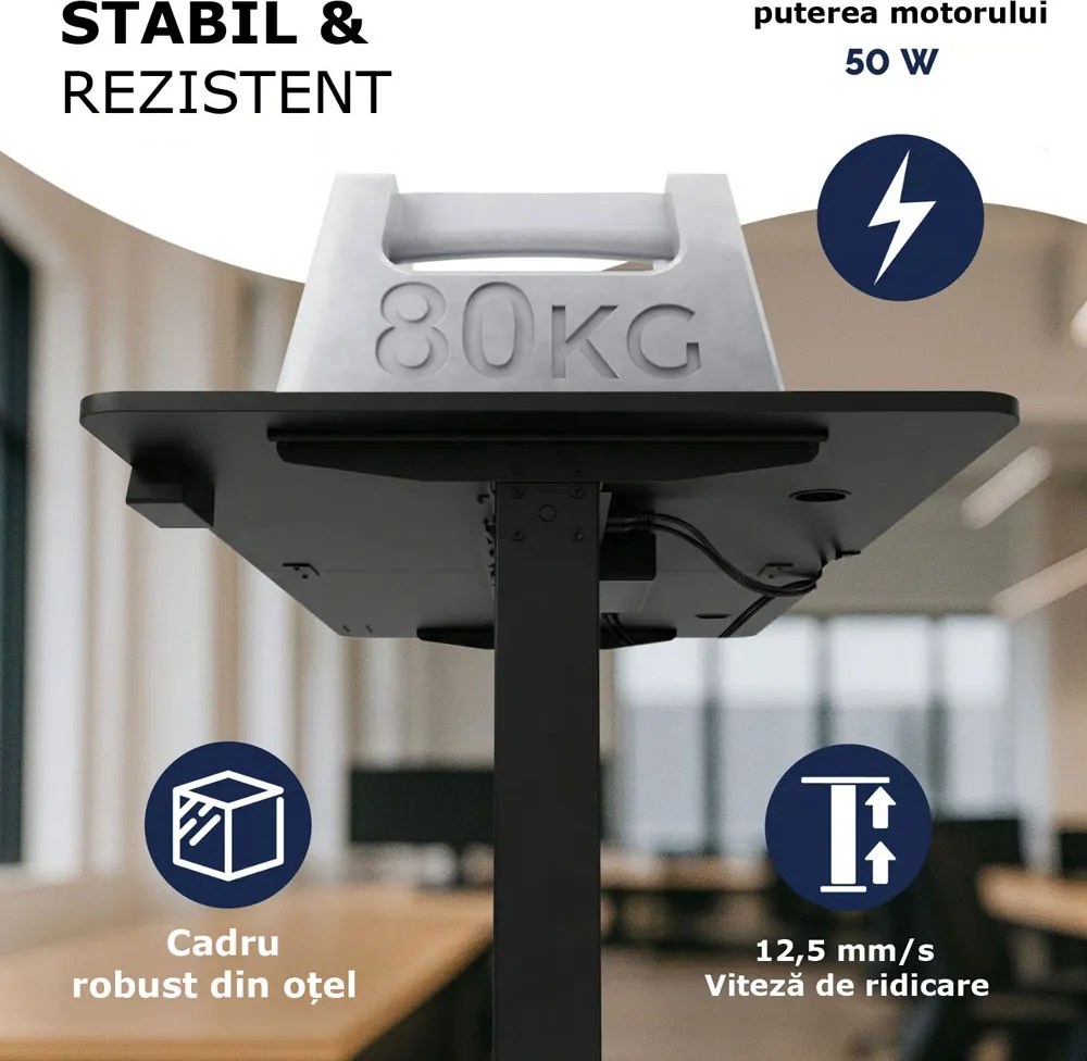 Birou de birou reglabil pe înălțime FLEXI, 160x75x72–117cm, negru Casaria