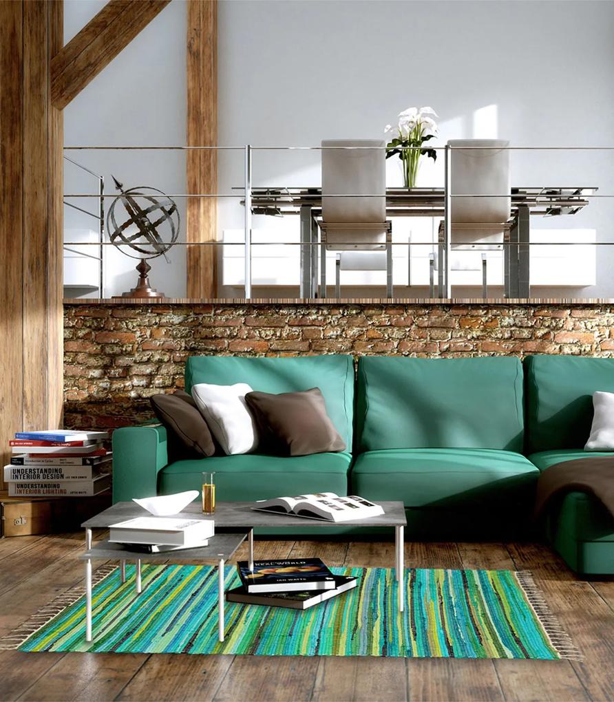 Covor pentru living/dormitor/hol stil taranesc Bumbac  impletit in 3 culori Verde/Turcoaz/Bleu
