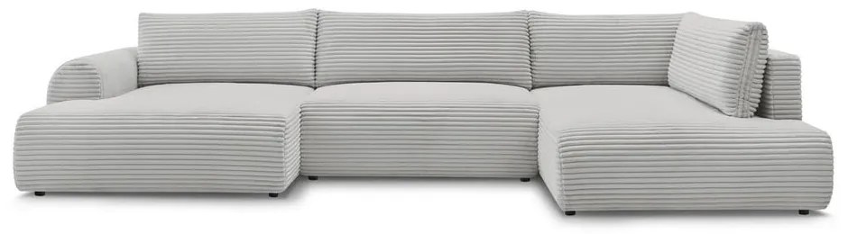 Colțar gri deschis extensibil/cu spațiu de depozitare cu tapițerie din catifea reiată (cu colț pe partea dreaptă/în formă de "U") Lucien – Bobochic Paris