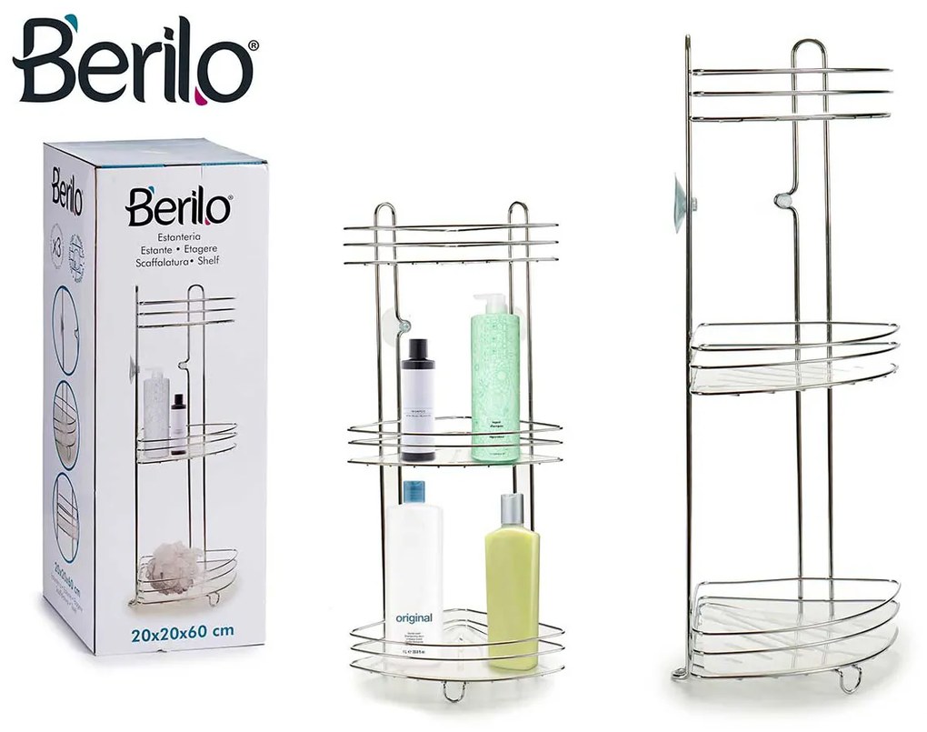 Etajera de colt pentru dus trei  rafturi montaj ventuze Metal cromat si plastic