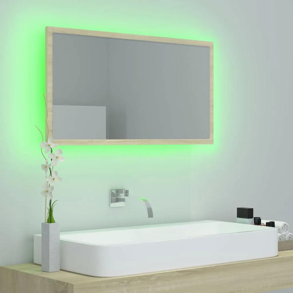 Oglinda de baie cu LED, stejar sonoma, 80x8,5x37 cm Stejar sonoma