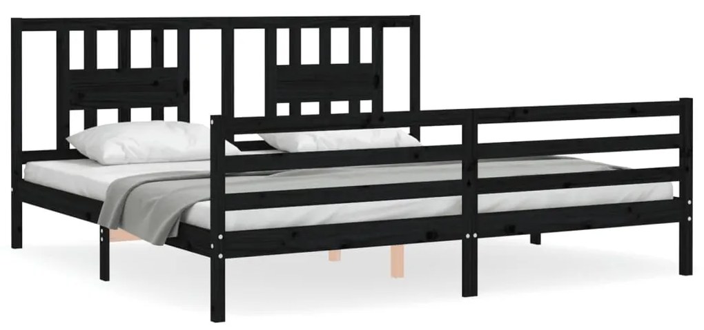 3194595 vidaXL Cadru pat cu tăblie 200x200 cm, negru, lemn masiv