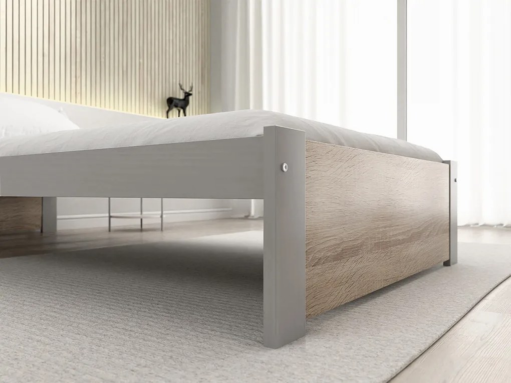 Pat de o persoana IKAROS 90 x 200 cm, stejar sonoma/gri Saltele: Cu saltele Coco Maxi 20 cm, Somiera pat: Cu lamele drepte