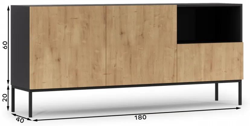 Comodă cu doua usi si un sertar, 180x80 cm, Lanzzi, Eltap (Culoare: Negru)