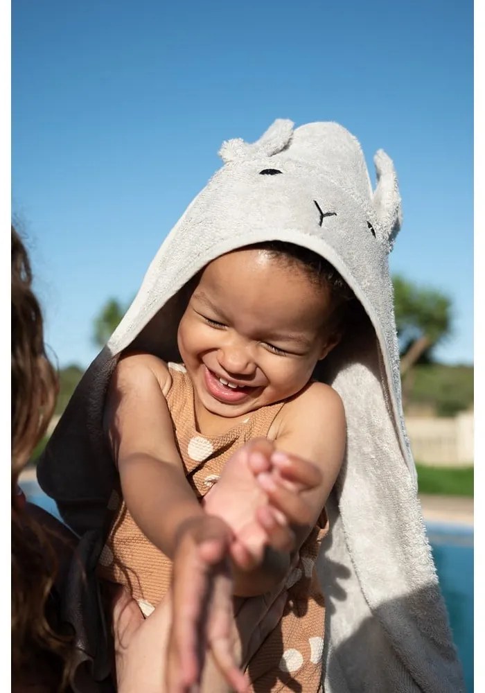 Prosop cu glugă pentru copii gri din bumbac 76x76 cm Rabbit – Kindsgut