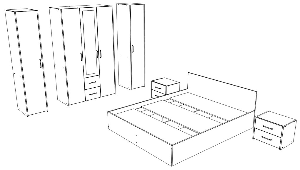 Set dormitor Malmo V10, Pat 200 x 160 cm, Stejar Alb/Antracit