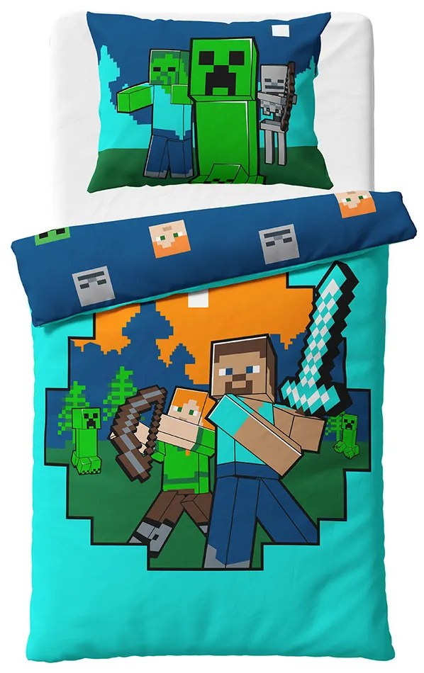 Lenjerie de pat pentru copii Minecraft Alex șiSteve, 140 x 200 cm, 70 x 90 cm
