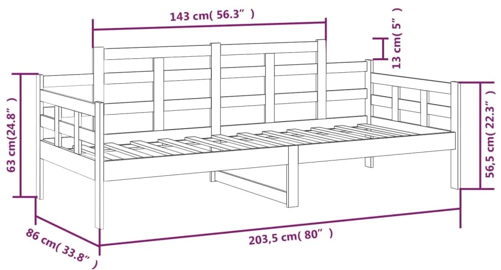 Pat de zi, gri, 80x200 cm, lemn masiv de pin Gri, 80 x 200 cm