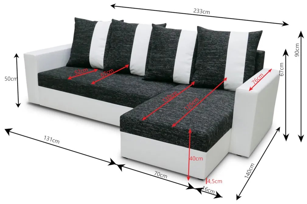 Supermobel Colțar extensibil PRAGA,233x140, Kornet 10/Dolaro 511 alb