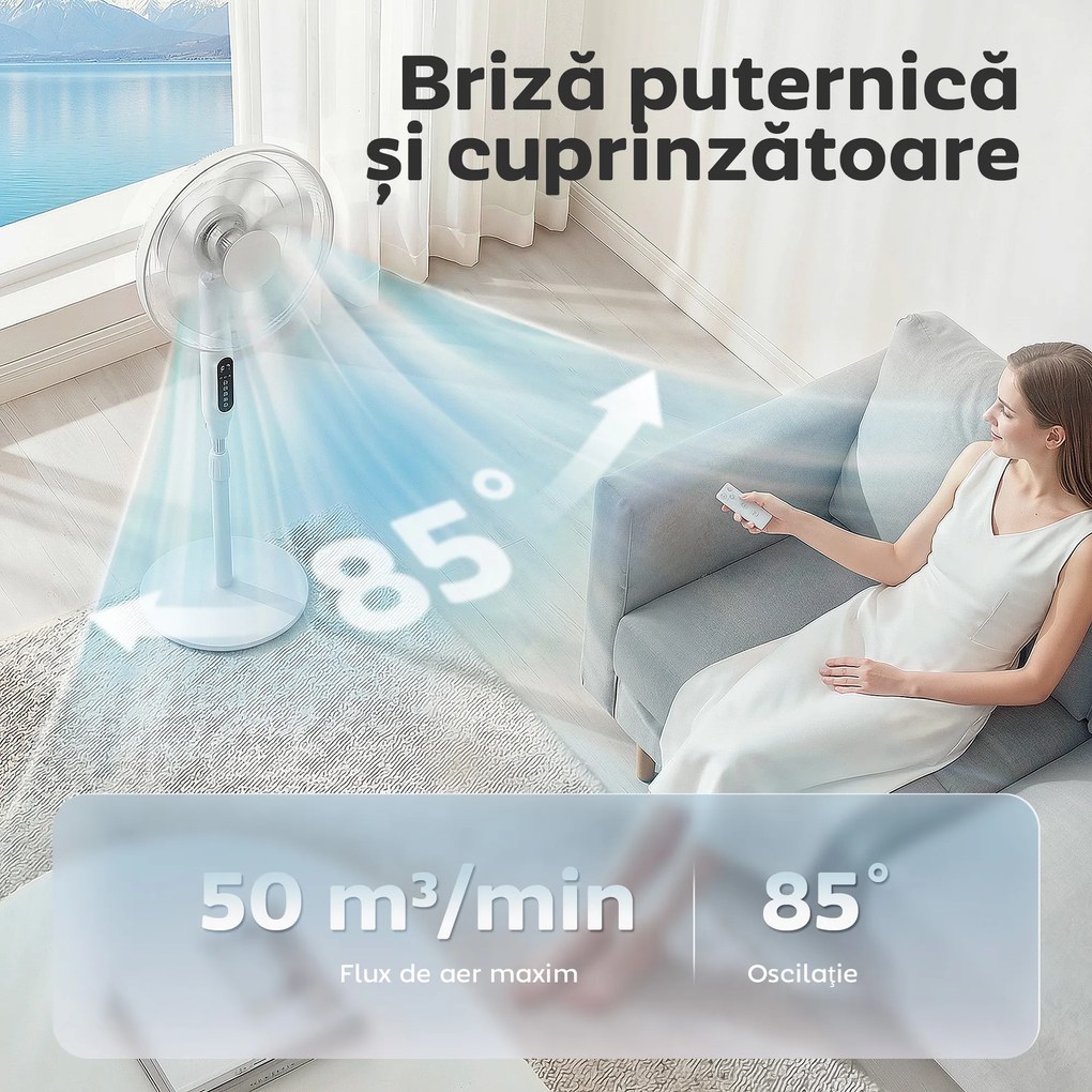 HOMCOM Ventilator de Podea cu Telecomandă, Ventilator Vertical, Alb | Aosom Romania