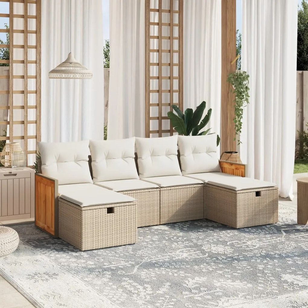 vidaXL Set canapele de grădină cu perne, 6 piese, bej, poliratan