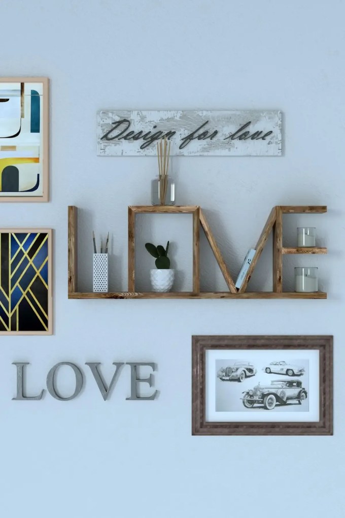 Raft de perete din lemn LovU Homs, 75 x 8 x 27 cm, maro