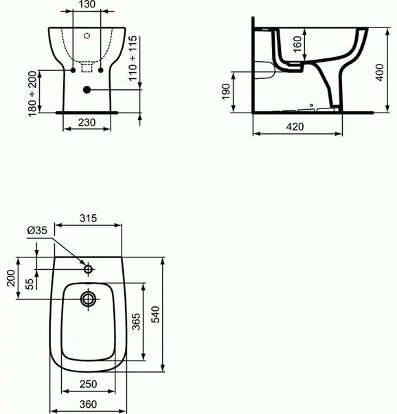 Bideu pe pardoseala BTW Ideal Standard Esedra