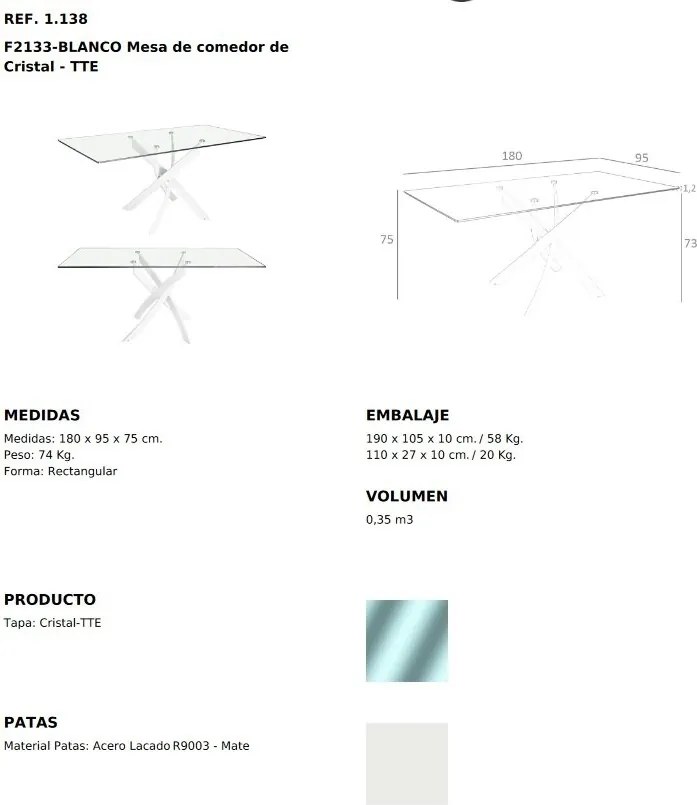 Masa dreptunghiulara design modern Veola alb, 180x95cm