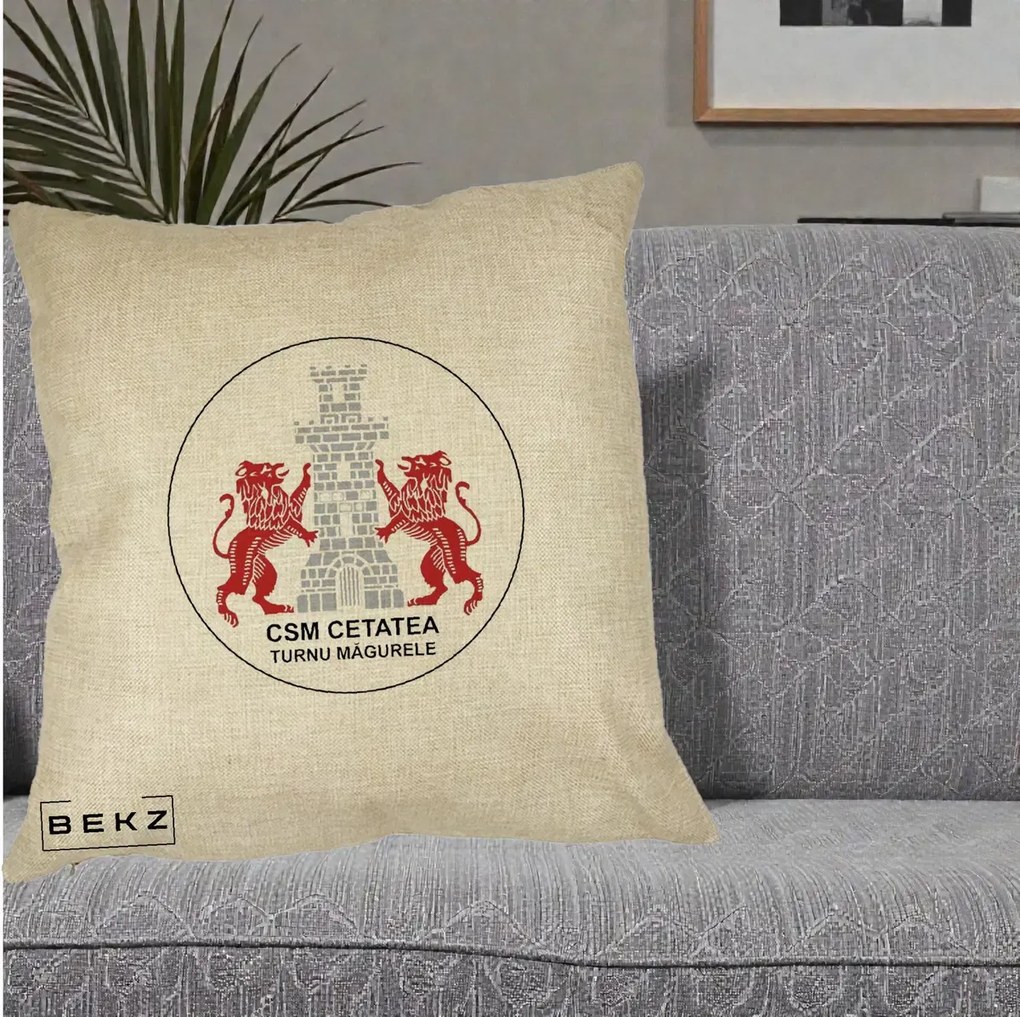 Perna Personalizata CSM Cetatea Turnu Magurele Fotbal, 40x40 cm, Crem, Husa Detasabila, Perna Inclusa, BEKZ®