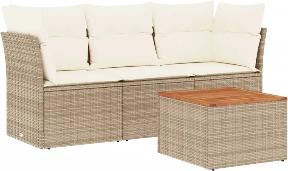vidaXL Set canapele de grădină, 4 piese, cu perne, bej, poliratan