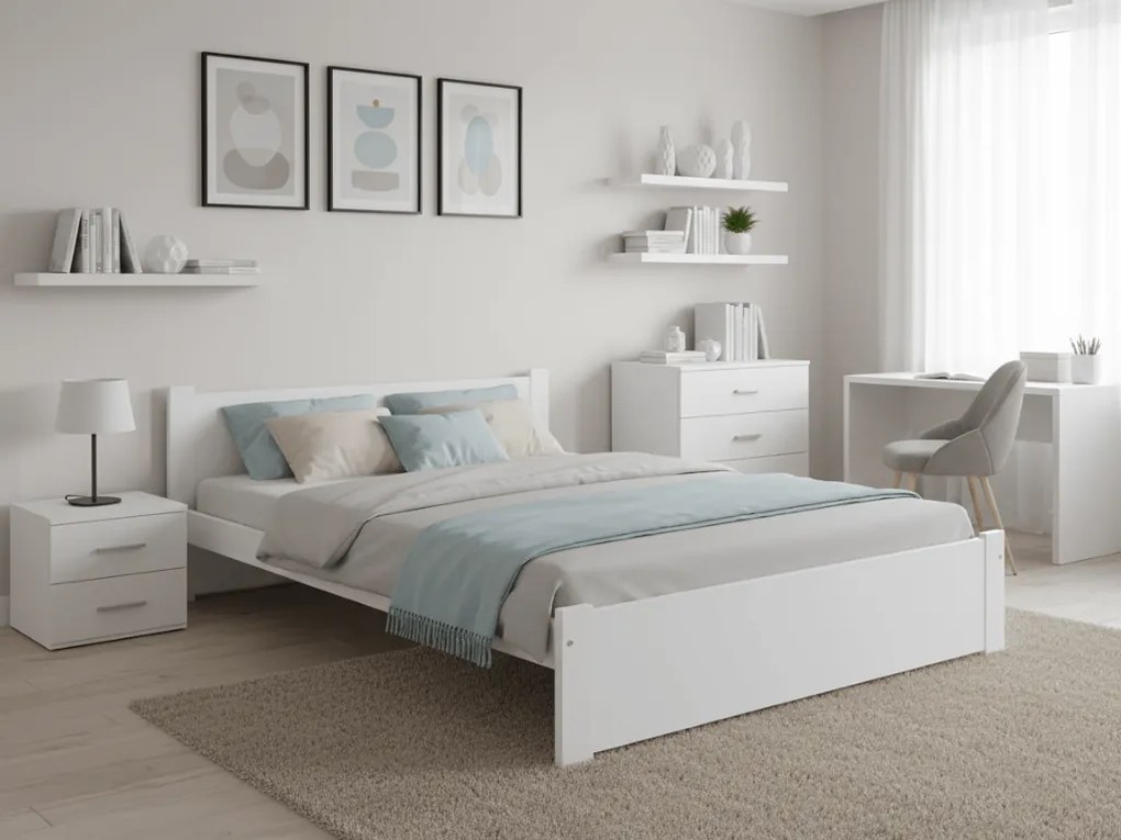 Pat dublu Culoare alb, IKAROS 180 x 200 cm Saltele: Cu saltele Deluxe 10 cm, Somiera pat: Cu lamele curbate