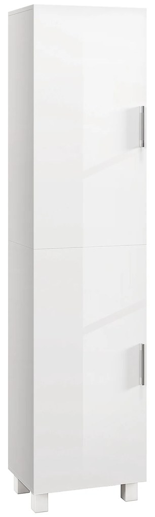 HOMCOM Dulap Baie Modern, Dulap Înalt de Baie cu Două Uși și Rafturi Reglabile din Lemn, 40x30x167,5 cm, Alb Lucios | Aosom Romania