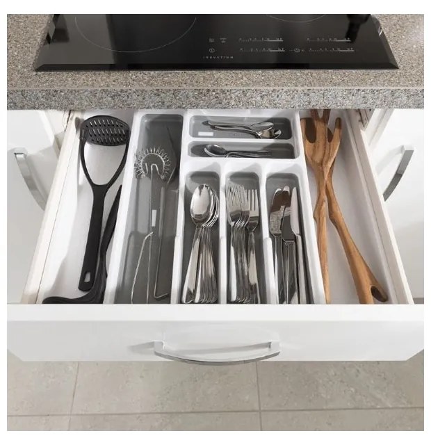 Organizator de tacâmuri alb/gri din plastic 58,5 x 41,5 cm – Addis