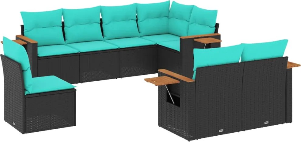 vidaXL Set canapele de grădină cu perne, 8 piese, negru, poliratan