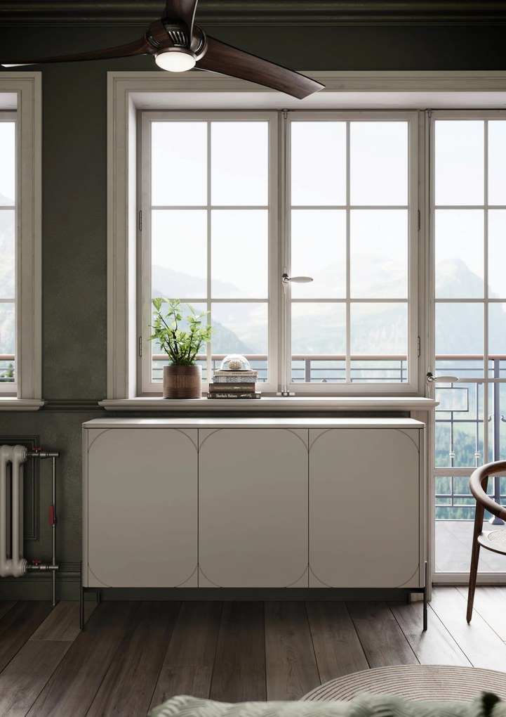 Comodă Sonatia 150 cm cu trei uși - casmir cu picioare negre