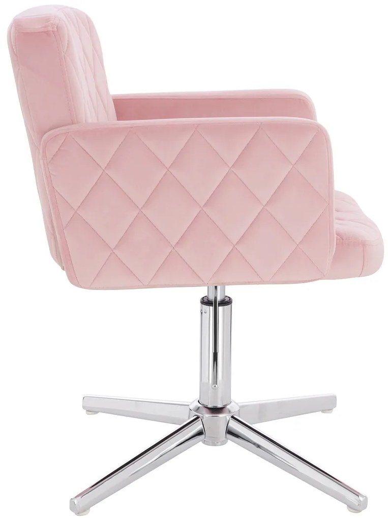 HR802CROSS Scaun Roz Pudra din Catifea cu Bază Cromata