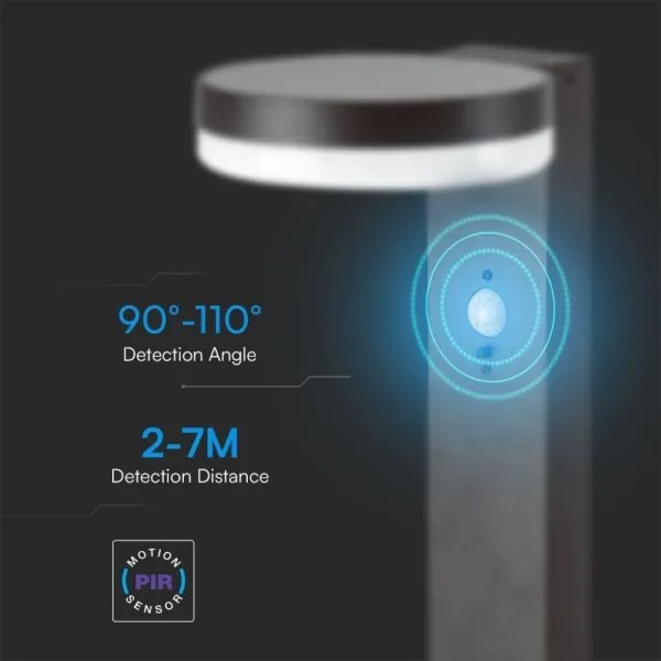 Lampă LED solară cu senzor LED/2W/3,7V IP54 3000K negru rotund