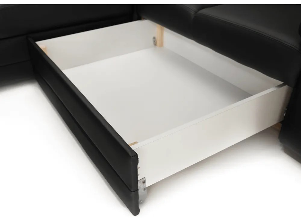 Colţar în formă de U, piele ecologică neagră, model stânga, BITER U