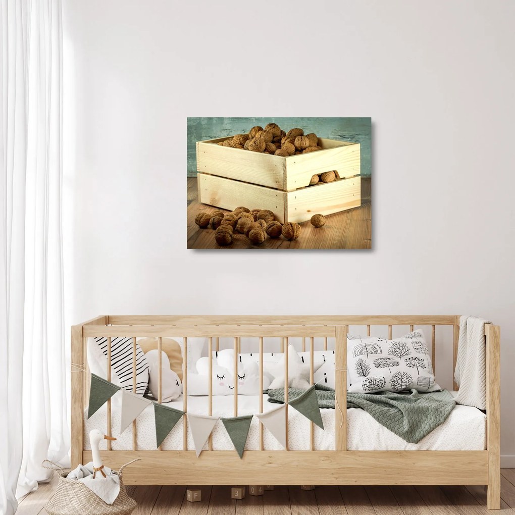 Tablou pe sticlă - Natură moartă de toamnă cu nuci (70x50 cm)
