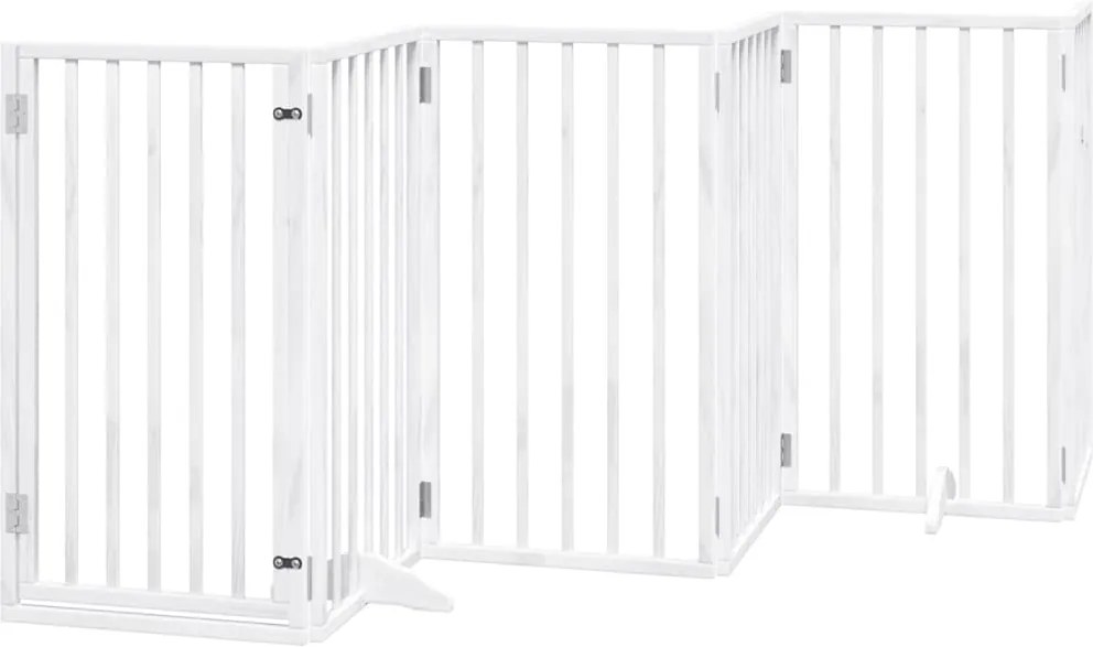 vidaXL Poartă de acces pentru câini cu ușă pliabilă, 6 panouri, albă, 300 cm, lemn de plop