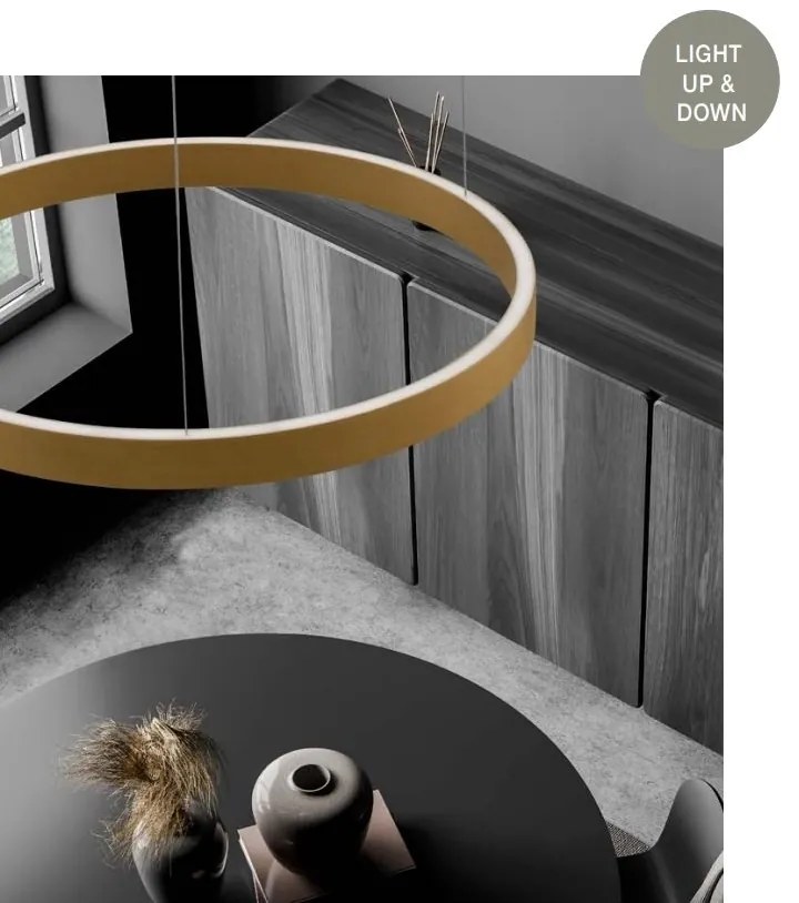 Lustra LED design circular cu iluminat sus si jos ELOWEN auriu, diametru 80cm