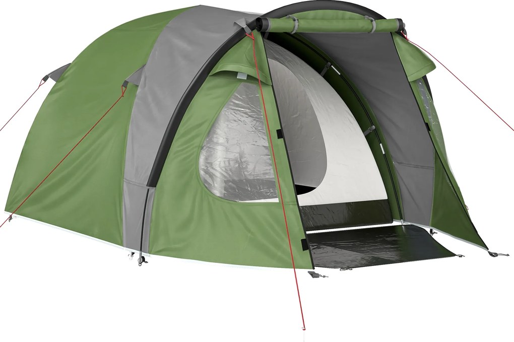 Outsunny Cort de Camping pentru 4 Persoane, 2 Camere, Ferestre și Uși, Preș de Sol, Cârlig în Tavan, 323x248x150cm, Verde | Aosom Romania