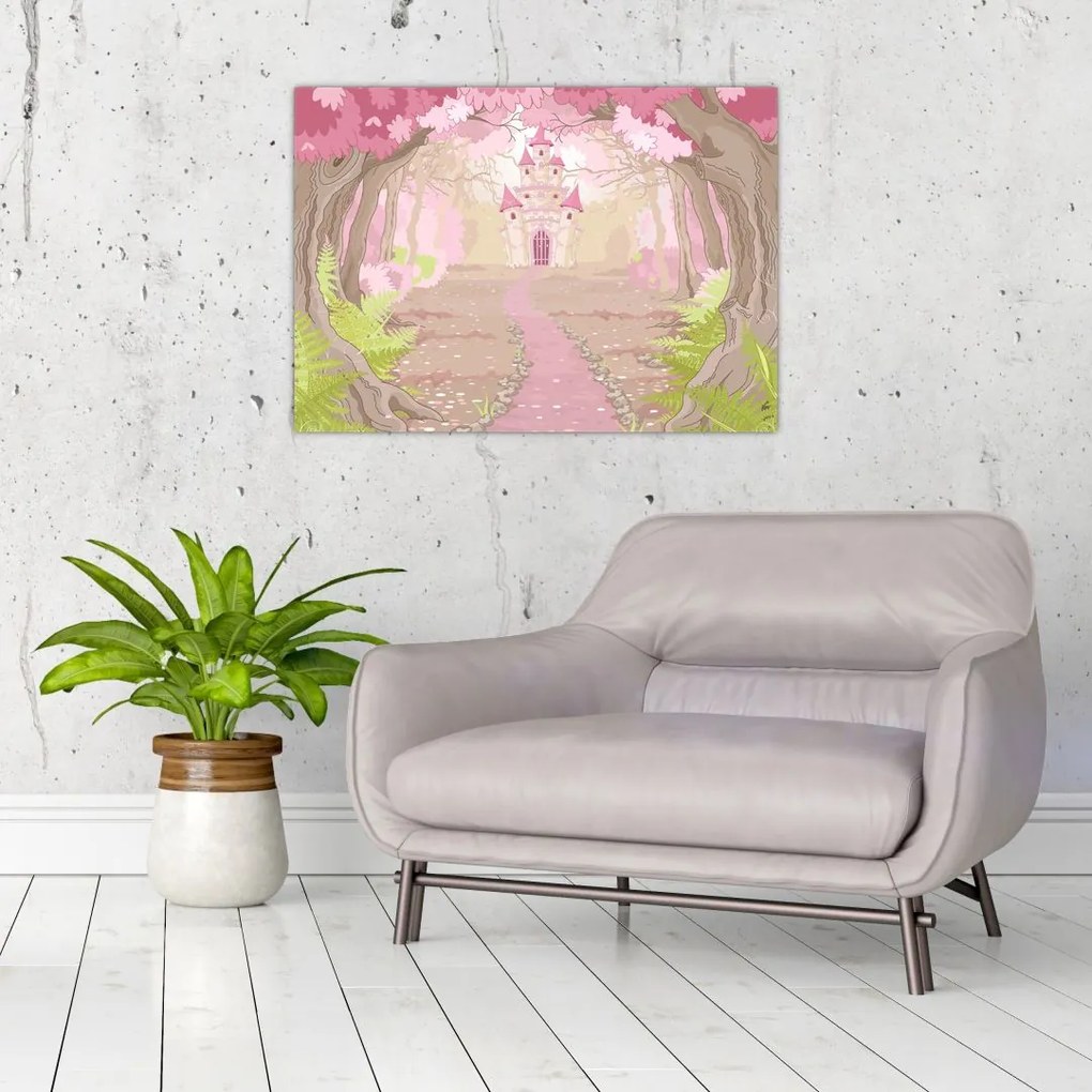 Tablou pe sticlă - Călătorie în regatul roz (70x50 cm)