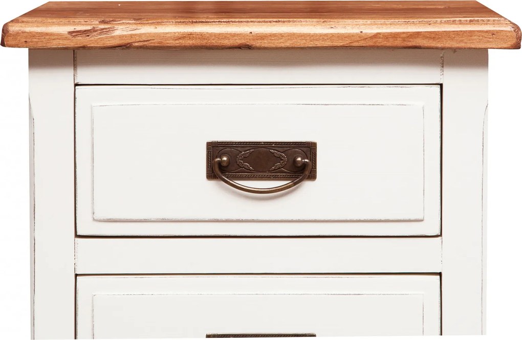 Noptiera, L45 36 H70 cm, alb antichizat natur, lemn masiv