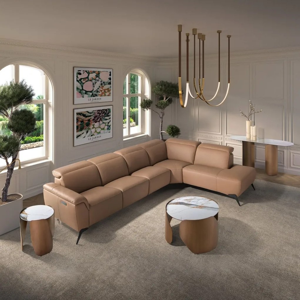 Coltar modular LUX design italian cu sezlong dreapta Piele Naturala, Brown