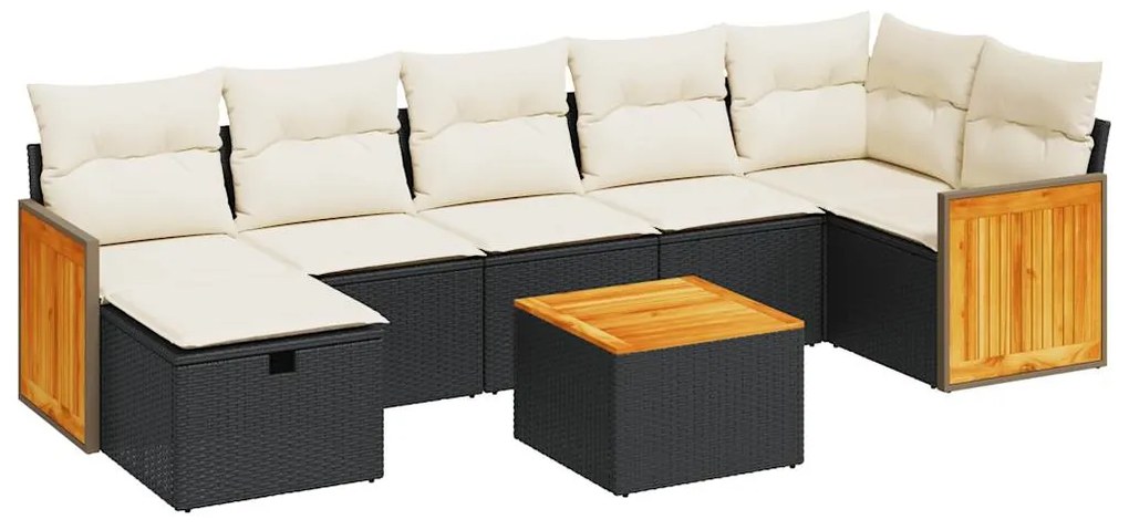 3326046 vidaXL Set mobilier de grădină cu perne, 8 piese, negru, poliratan