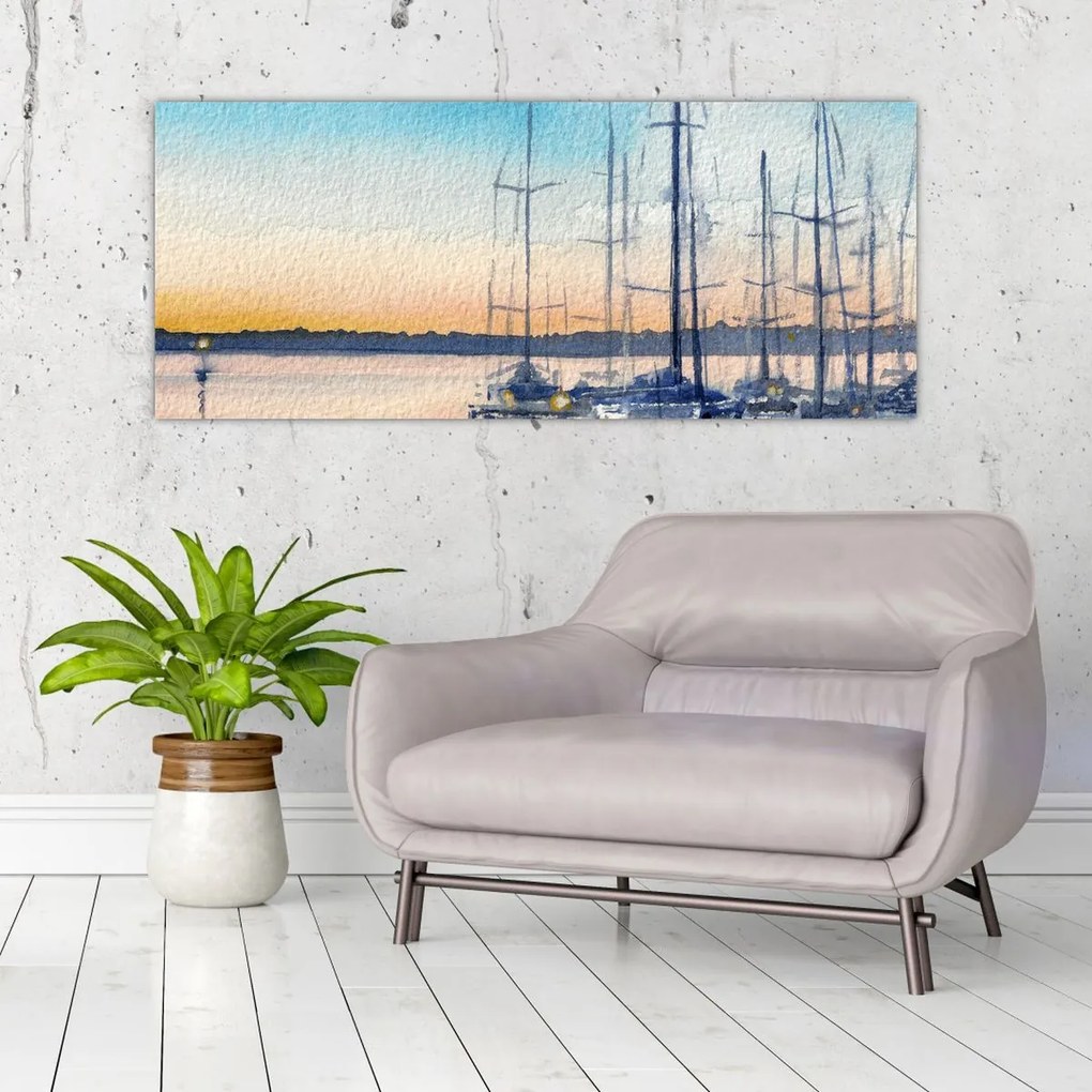 Tablou - Plimbare cu barca, aquarel (120x50 cm)