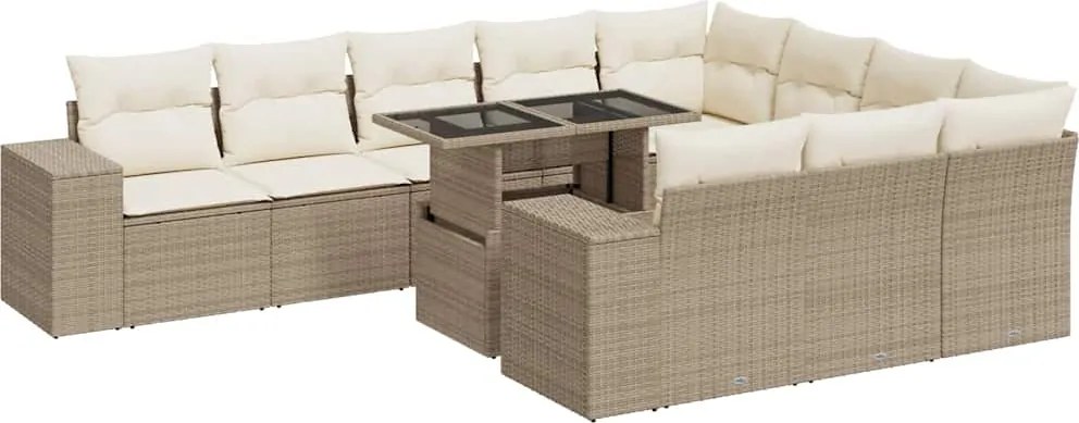 vidaXL Set canapele de grădină cu perne, 11 piese, bej, poliratan