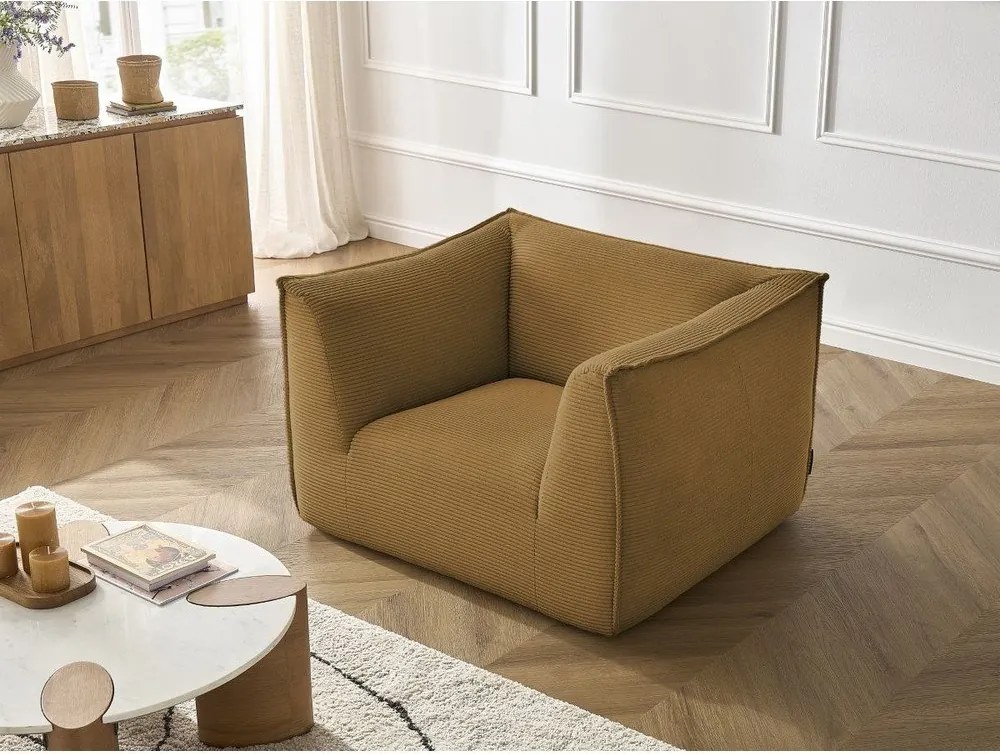 Fotoliu galben muștar cu tapițerie din catifea reiată Giorgia – Bobochic Paris