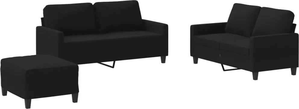 vidaXL Set de canapele cu perne, 3 piese, negru, textil