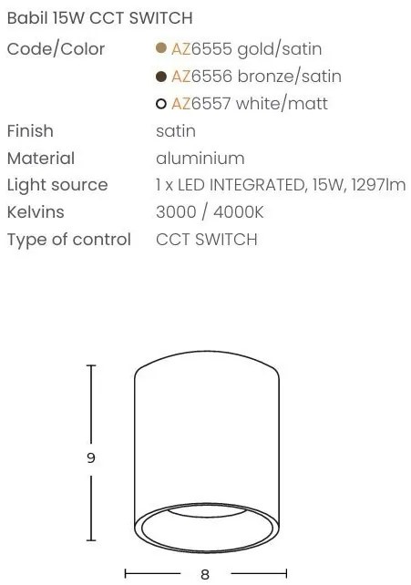 Spot aplicat auriu LED BABIL 15W CCT